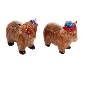 NIB Patriotic Highland Cow Salt & Pepper Shakers